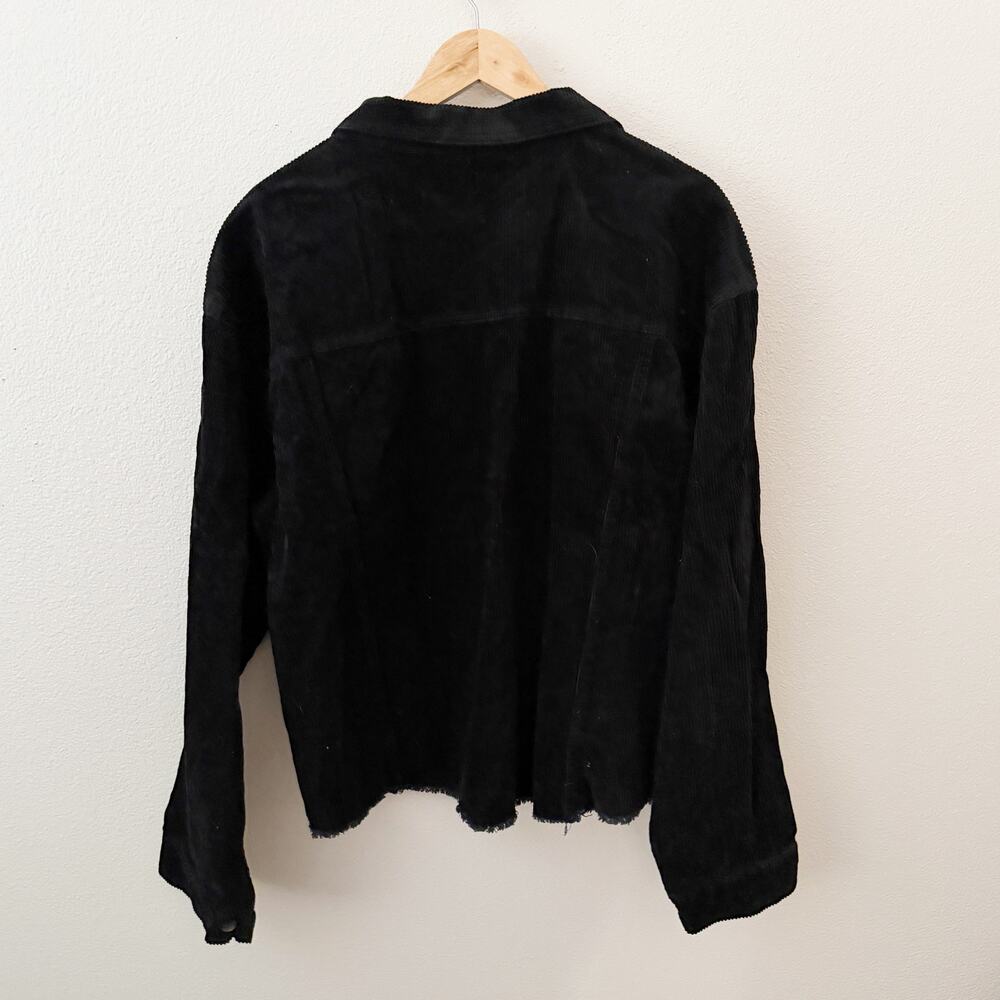 EE:SOME | Black Corduroy Cropped Trucker Jacket Raw Hem Oversized | Large - Picture 6 of 8